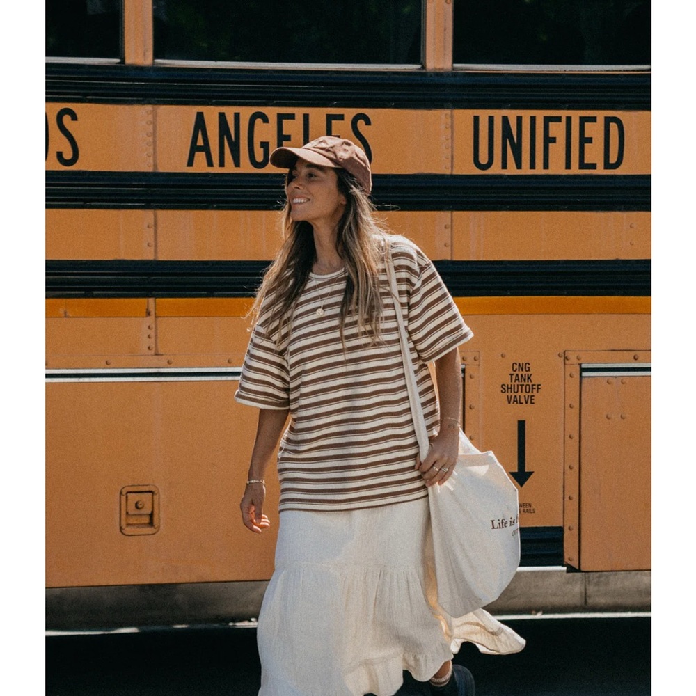 Striped Brown and White Oversized T-Shirt Ottway The Label size small